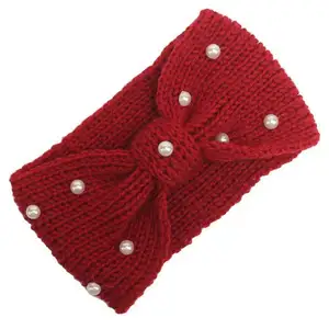 时尚珍珠羊毛针织秋冬保暖发带蝴蝶结几种颜色发饰发带