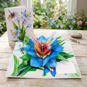 Carte 3D de fleur de narcisse bleue de haute qualité, artisanat en papier fait main, design découpé au laser personnalisé, cadeau de décoration pour la maison, mariage, amour - Product Image 5