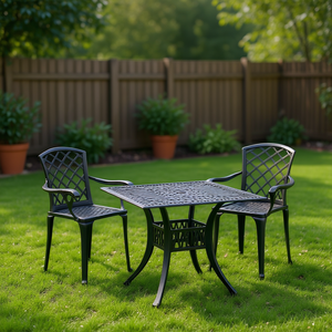 Set Bistrot in Alluminio Pressofuso 3 Pezzi Nero, Arredamento da Giardino Resistente alle Intemperie, Stile Tradizionale - Product Image 2