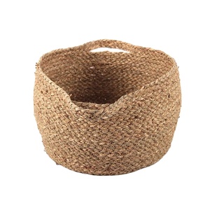 الجملة الطبيعي القش المواد الروطان مخصص الأعشاب البحرية جولة مفتوحة اليد المنسوجة النسيج سلة تخزين خشبية - Product Image 2