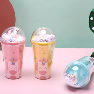 Colorful 450ml Unicorn Themed Double Wall Plastic Tumbler with Dome Lid and Reusable Straw - Product Image 2