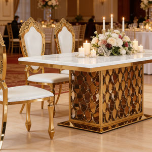 Mesa de Comedor Informal de Acero Inoxidable, Mesa de Banquete Comercial para Hotel, Mesa de Comedor Rectangular de Mármol Moderno Europeo para Bodas - Product Image 4