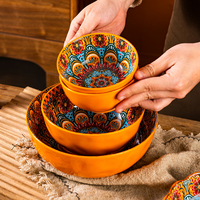Ensemble de bols et d'assiettes en céramique bohème, jetables, pour la maison, pour le riz, les nouilles, la soupe, avec poignée, double oreille, collection de bols de haute valeur