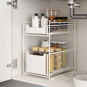 Organizador de Estanterías Móviles con 2 Estantes de Almacenamiento Grandes, Estante de Almacenamiento Deslizable para Espacios Estrechos Debajo del Fregadero - Product Image 6