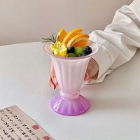 Gobelet à pied vintage rose et violet dégradé, côtelé, pour sundae, crème glacée, dessert, yaourt, pudding aux fruits, pour café, mariage, fête