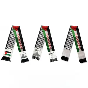 Foulards ethniques de prière palestinienne pas cher 14x135cm châles, foulard en satin de soie avec logo personnalisé, produits de drapeau Fans de football écharpe Palestine