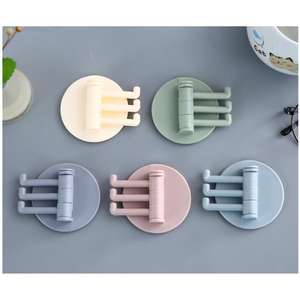 Crochet mural rotatif à 3 branches sans trace pour cuisine et salle de bain, adhésif sans perçage pour la maison - Product Image 6