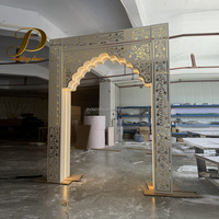 Arche de toile de fond LED JINDA à motif floral marocain, transparente, avec éclairage doré, sculptée, pour décoration d'événements