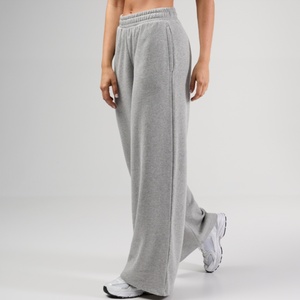 Pantalones Deportivos de Alta Calidad para Mujer, Impresión de Logotipo Personalizado, Color Sólido, Transpirables, de Felpa de Algodón, Corte Holgado, Pierna Ancha - Product Image 1