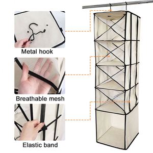 Nouveau <span class=keywords><strong>design</strong></span> suspendu placard organisateur stockage 5 étagères séparables placard étagères de rangement avec maille poche vêtements - Product Image 3