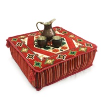 Pouf d'angle tissé oriental brodé de motifs floraux et géométriques Nomad Blue (rembourré)