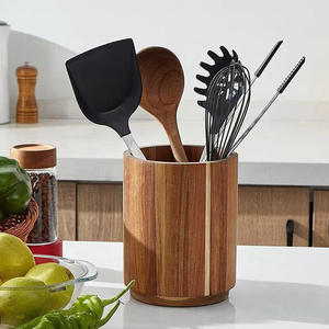 Suporte De Utensílio De Madeira Acácia Vintage Rotativo Utensílio De Cozinha Crock para Bancada De Cozinha - Product Image 1