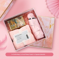 Coffrets cadeaux pour la fête des mères, la Saint-Valentin, les anniversaires, avec logo personnalisé, mini ventilateur en coton et cuir PU, parapluie, bouteille d'eau, serviette, boîte cadeau pour femmes