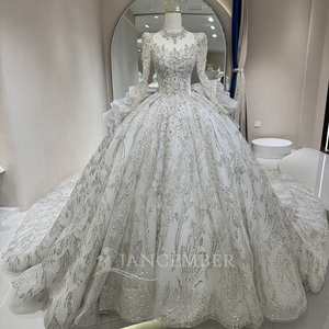 Robes de mariée Jancember DW0156 Princess, manches longues, tulle, style bouffant, longue traîne. - Product Image 1