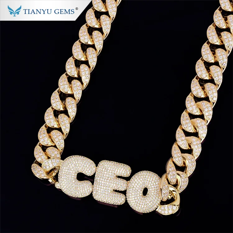 Tianyu – pendentif personnalisé avec lettre initiale de nom pour homme, chaîne à maillons cubains en diamant plaqué or massif 18K, collier de bijoux