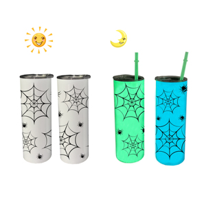Vaso de sublimación delgado de 20 oz con brillo verde azulado en la oscuridad, con pajita de plástico verde que brilla en la oscuridad, desde almacén de EE. UU. - Product Image 3