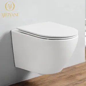 مرحاض حمام من MEIYANI, مرحاض حمام بدون إطار من MEIYANI مرحاض لامع للاستخدام مرة واحدة باللون الأبيض اللامع يتم تعليقه على الحائط