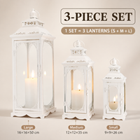 Set 3PCS Lentera Lilin Logam Taman Luar Ruangan untuk Pernikahan, Tempat Lilin Vintage Kaca Putih, Lentera Besar
