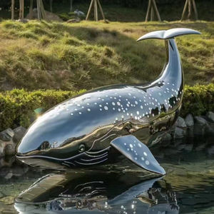 Sculpture de <span class=keywords><strong>baleine</strong></span> en acier inoxydable Grandes sculptures et sculptures en pierre de décoration en métal sur le thème de l'océan - Product Image 2