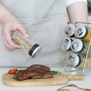 Gia Vị Jar Với Magnifying Nắp 3 Mở Lựa Chọn Thép Không Gỉ Màu Đen Bạc 6 Jar Giá Đặt Nhà Bếp Phòng Để Đồ Tổ Chức 80Ml - Product Image 4