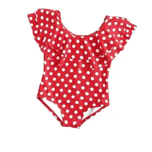 2022 नई आगमन एक टुकड़ा लाल गर्मियों प्यारा त्वरित-सूखी बेबी लड़कियों बिकनी डॉट के साथ बच्चा बच्चों swimwear के