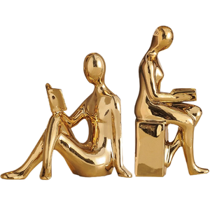 Juego de 2 Sujetalibros Decorativos de Cerámica Hechos a Mano, Chapados en Oro, con Diseño Art Deco, Elegante Escultura para Amantes de los Libros, para Decoración de Biblioteca y Oficina - Product Image 1