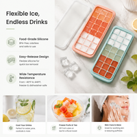 Moule à glace en silicone alimentaire écologique en forme de nid d'abeille avec couvercle en PP, 24 cavités, facile à démouler, rose et bleu