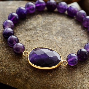 Bracelet élastique en améthyste avec perles de 8 mm, pendentif goutte d'eau en pierre naturelle, bijoux pour femmes, cadeau, accessoire de mode - Product Image 2