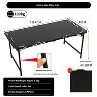 Table de camping pliante en acier au carbone robuste avec 4 vérins hydrauliques, hauteur réglable et support pour lampe