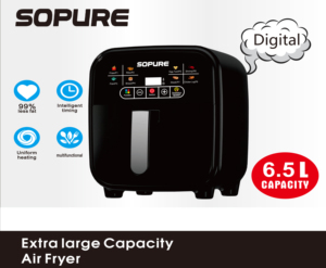 Freidora de Aire Digital SOPURE 6.0L con Asa Desmontable, Multifuncional, Eléctrica, Temporizador Inteligente, Antiadherente de PTFE, Ecológica - Product Image 1