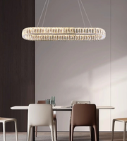 Lustre moderne à LED, luxe, anneau connecté, longue bande de cristal, luminaire suspendu pour table à manger