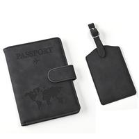 Set Sampul Paspor & Label Bagasi Kulit PU Dompet Perjalanan Modis Tempat Kartu dengan Logo Kustom Portabel untuk Pria & Wanita