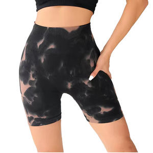 Short de sport sans couture taille haute élastique pour la course et le yoga, extensible dans les quatre sens, respirant, effet push-up, froncé - Product Image 4