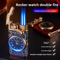 Pemantik Api Inflatable Creative Rocker Arm dengan Api Jet Ganda Tahan Angin dan Jam Elektrik