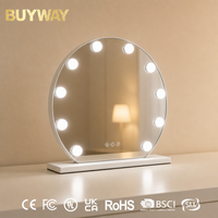 Miroir de maquillage rond en forme de D blanc avec neuf ampoules rondes, miroir de vanité LED de table avec base rectangulaire