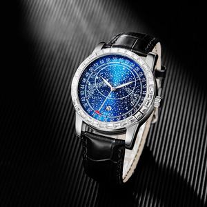 Montre pour homme à thème céleste sertie de diamants avec un fort mouvement de calendrier à quartz à luminescence nocturne, fabricant en gros - Product Image 1