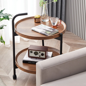 Wood Coffee <b>Table</b> With Wheels Walnut Finish Modern Side <b>Table</b> For Living Room <b>Sofa</b> <b>Table</b> Mobile Design - Product Image 3