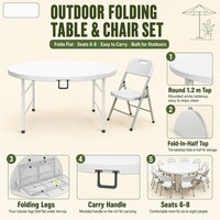 Ensemble table et chaises pliantes rondes 4ft 5ft pas cher, table pliante en plastique en gros pour mariage, événement, fête, extérieur