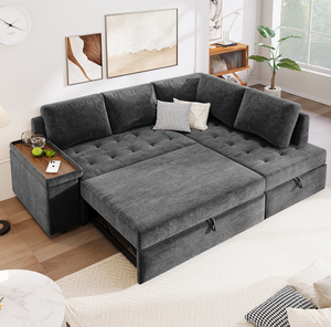 Mirod 91.5-Inch L-Shaped Hotel Use <b>Modern</b> Set with Pull-Out <b>Bed</b> and Hidden Storage Sectional Sleeper <b>Sofa</b> - Product Image 6