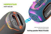 Boîte de karaoké Hopestar Party 600 300W, enceinte portable Bluetooth, enceinte étanche avec 2 micros sans fil, lumière RGB pour le camping