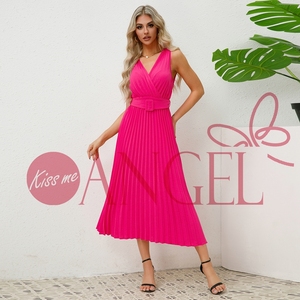 KISS ME <span class=keywords><strong>ANGEL</strong></span> <span class=keywords><strong>summer</strong></span> nuovo vestito sexy da donna da donna con scollo a V e collo plissettato in tinta unita sexy abito da donna - Product Image 2