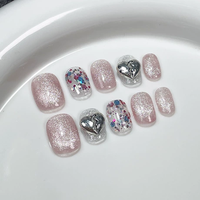 10 Uds. Uñas Postizas de Almendra Medianas Modernas con Brillantes, Puntas de Uñas Falsas con Pedrería, Suministros de Manicura Personalizados