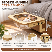 Hamac suspendu pour chat avec bol en acrylique transparent, cadre en bois et supports réglables, conception personnalisée OEM ODM