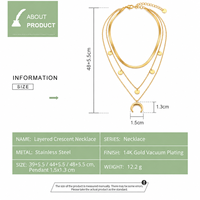 Collier en forme de croissant superposé en acier inoxydable plaqué or 14 carats, options de couleurs or et argent à trois niveaux