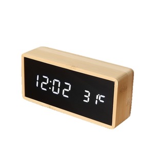 Bamboo Digital Alarm <b>Clock</b> LED Display Desk <b>Clock</b> Temperature Display Voice Control for <b>Bedroom</b> Office - Product Image 4