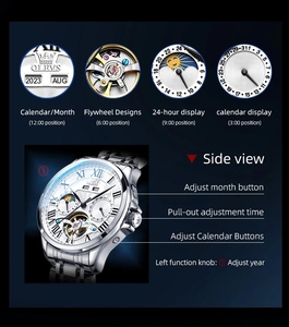 OLEVS 7013 Men's Watch Fashion Moon Phase Mechanical Watch For Men Waterproof Roman Scale Hollow Flywheel Automatic Hand <b>Clock</b> - Product Image 5