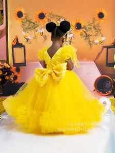 Abito <span class=keywords><strong>da</strong></span> Principessa Giallo in Pizzo per Damigella d'Onore, Vestito <span class=keywords><strong>da</strong></span> <span class=keywords><strong>Ballo</strong></span> per Feste di Compleanno per Bambine, Abito per il Riunione Annuale dei Bambini - Product Image 2