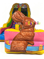 Toboggan gonflable commercial en PVC à double glissière, thème lapin de Pâques et œufs, pour enfants, idéal pour les fêtes de plein air et la location