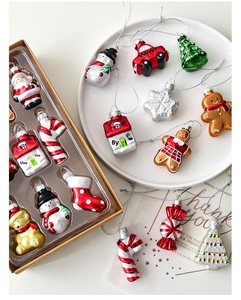 Ensemble de pendentifs de Noël en verre transfrontalier, style ethnique, minimalisme moderne, ornements de Noël bonhomme de neige, Père Noël, homme en pain d'épices, sapin de Noël - Product Image 5