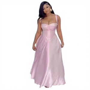 Vestido de Fiesta Sexy para Mujer, Color Rosa, con Cordones, Estampado de Puntos, Cintura Imperio, Silueta Lápiz, Tirantes Finos, Sin Mangas, Diseño con Espalda Descubierta - Product Image 3